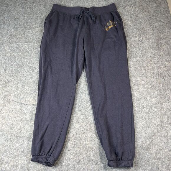 Nike Sweatpants Womens 2XL Joggers Gray Gold Logo Athleisure - Picture 1 of 9